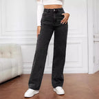 Fashion retro blue jeans women y2k High street baggy straight pants High waisted all-in-one slim pants - Matrix-studios.com
