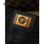 Spring and Autumn Korean Slim Jeans for Men 2025 High-end Luxury Clothing Black Printing Mid-waist Stretch Casual Pencil Pants - Matrix Studios