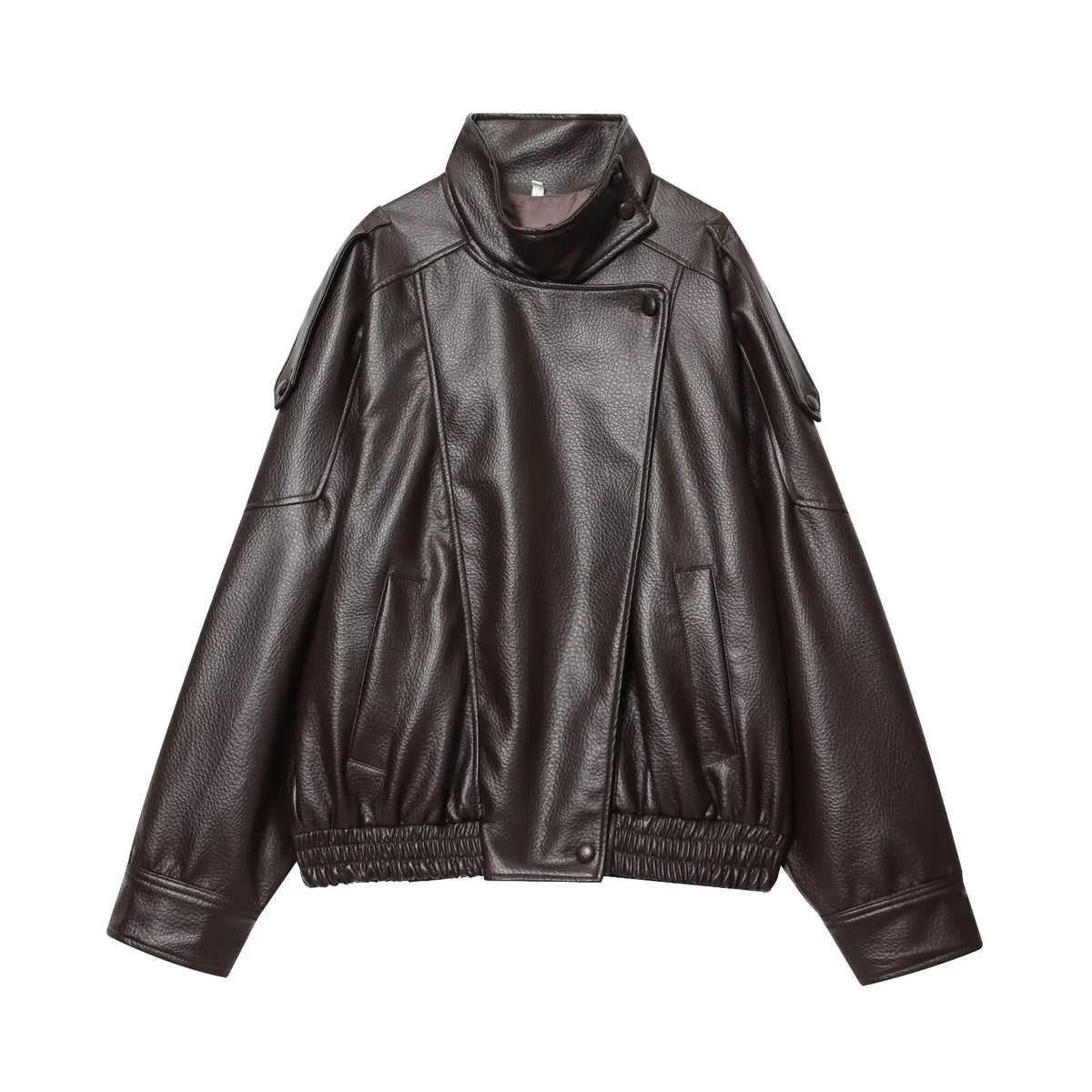 TFMLN 2025 Women Faux Leather Loose Jacket High Street Stand Collar Long Sleeve Coat Fashion Causal Zipper Outwear Autumn Winter - Matrix Studios