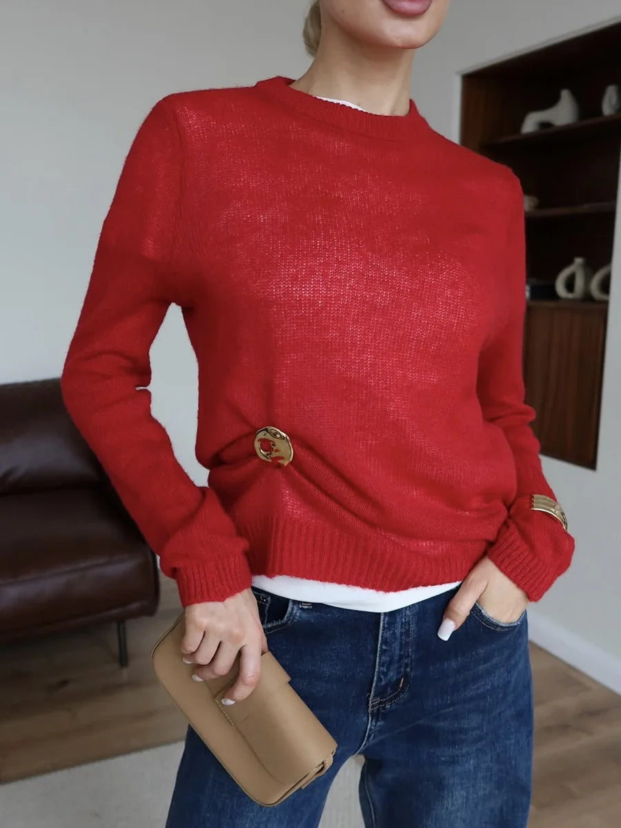 Classic Mohair Knitted Sweater Top Spring and Summer Women's Fashion Micro Perspective Cool Loose Elastic O-neck Knitted Shirt - Matrix Studios
