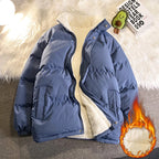 Warm Fleece Winter Lined Puffer Jackets Men Thick Parkas Casual Man Padded Down Outwear Zipper Long Sleeve Outdoor Couple Coat - Matrix Studios