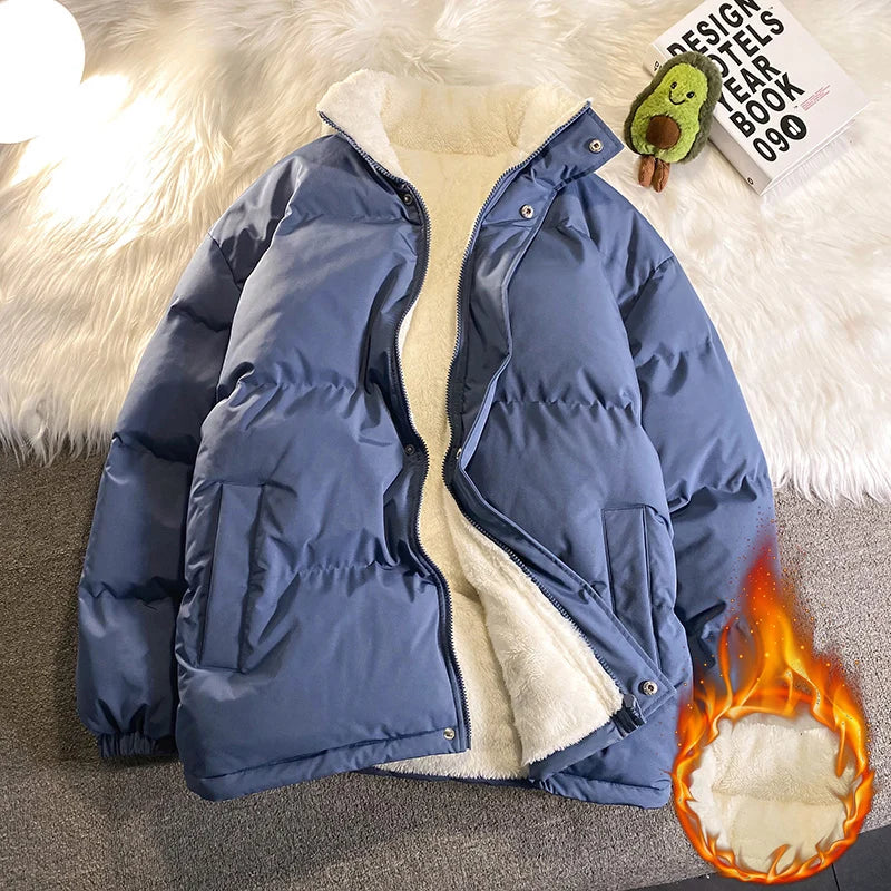Warm Fleece Winter Lined Puffer Jackets Men Thick Parkas Casual Man Padded Down Outwear Zipper Long Sleeve Outdoor Couple Coat - Matrix Studios