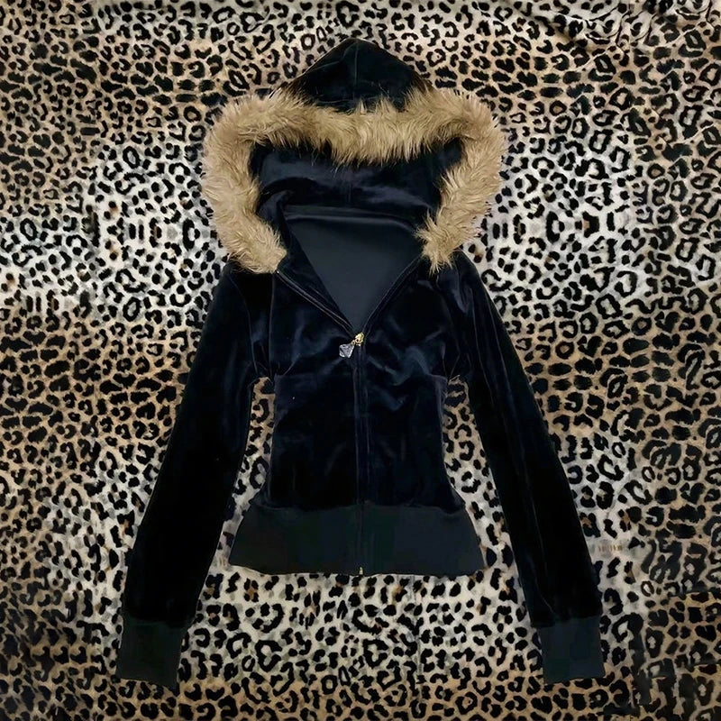Millennial Y2K Vintage Spice Girl Slim Waist Pink Zipper Hooded Hoodie Jacket Female Autumn/Winter Design Sense Woolly Hat - Matrix Studios