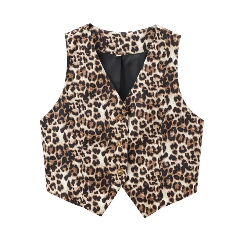 MUJER Leopard Print Vests for Women Waistcoat Cropped Sleeveless Vest Woman Fashion Short Jacket Women Streetwear Women's Coats - Matrix Studios