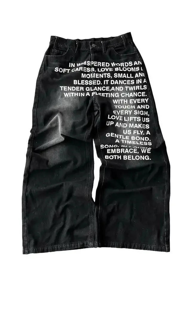 Deeptown Vintage Letter Print Women Man Jeans Y2k Harajuku Washed Wide Leg American Style Denim Pants Baggy Hip Hop Streetwear - Matrix-studios.com