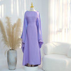 Ramadan Eid Evening Party Shiny Kaftan Dress for Women, Butterfly Sleeves Round Neck Muslim Women Abaya Dubai Islamic Clothing - Matrix-studios.com