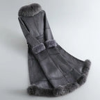 2023 Winter New Rabbit Fur Integrated Women's Coat Long  Genuine Leather Fur Fox Fur Collar Slim Fit Coat - Matrix Studios