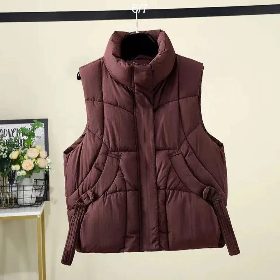 Autumn Winter Women Down Vest Jacket 2025 New Women Sleeveless Waistcoat Stand Collar Women Cotton Vest Coat Women Waistcoat Top - Matrix Studios