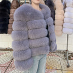 QUEENTINA 50cm Real Fox Fur Coat Women'S New Fashion Winter Furry 2025 Leather And Skin White Clothing Natural New & Jackets - Matrix Studios