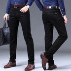 2025 New business casual Trousers Grey Fleece Men Clothes Black Elasticity Warm Winter Jeans Velvet Jeans - Matrix Studios