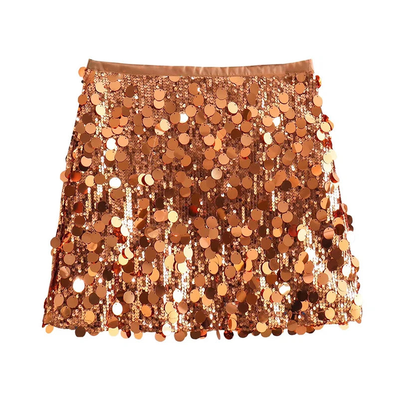 Willshela Women Fashion With Sequined Solid Side Zipper Mini Skirt Vintage High Waist Female Chic Lady Skirts - Matrix-studios.com