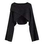 Women Crisscross Sweater Crop Pullover Relaxe-fit Cross Front Knit Wrap Jumper Knitwear Teen-girl Fall Winter Elegant Outfit - Matrix Studios