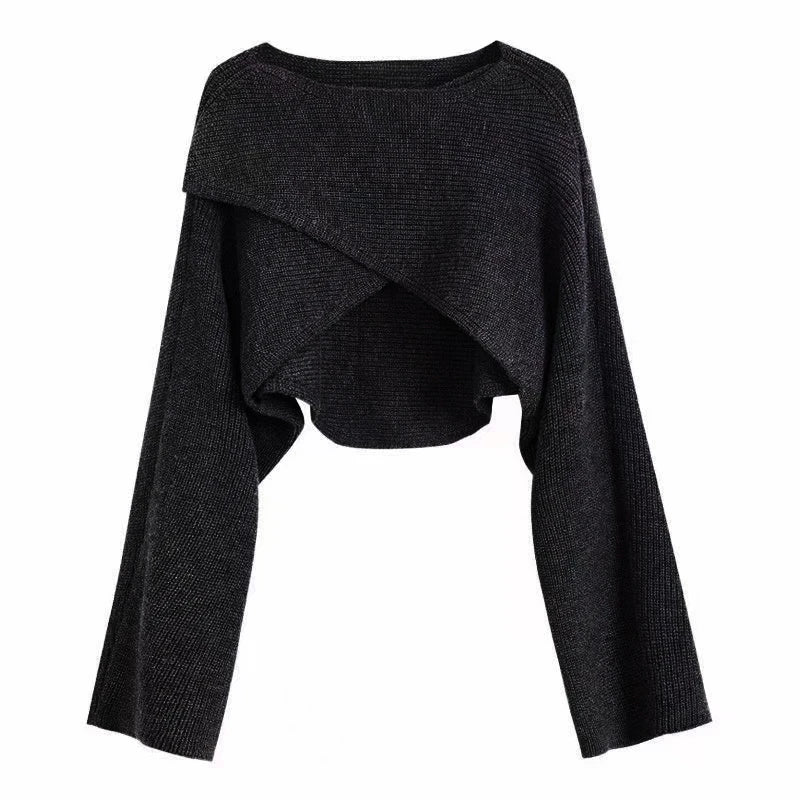 Women Crisscross Sweater Crop Pullover Relaxe-fit Cross Front Knit Wrap Jumper Knitwear Teen-girl Fall Winter Elegant Outfit - Matrix Studios