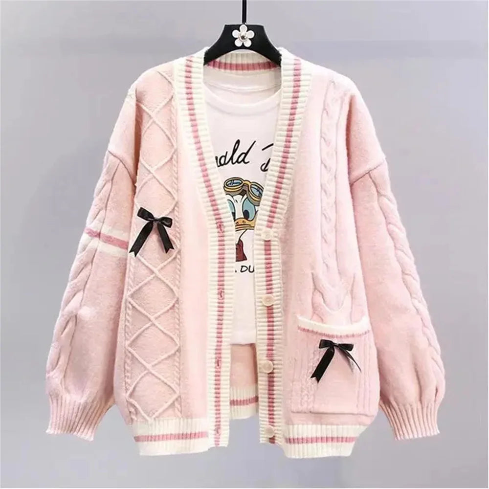 Japanese Bow Sweater Jacket For Women's Autumn And Winter 2025 New Loose And Lazy Style Design Anti-aging Knitted Cardigan - Matrix Studios