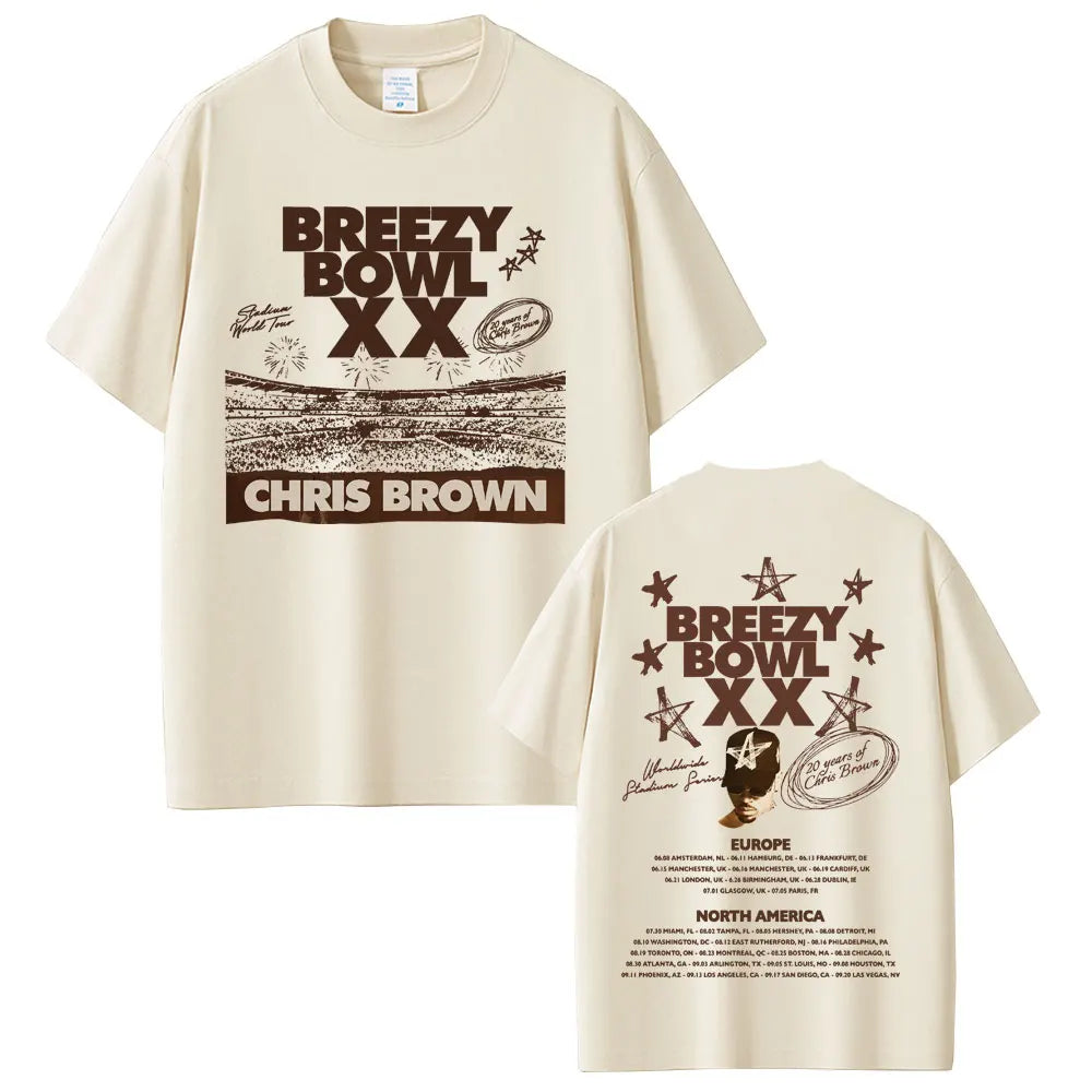 Rapper Chris Brown Breezy Bowl XX Tour 2025 T-shirt Men Women Hip Hop Fashion Pop Music  T Shirts Casual Cotton Vintage T-shirts
