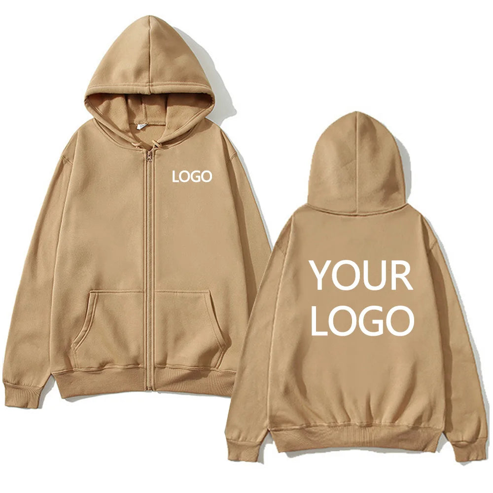DIY Personalised customised logo, men's street hoodie, zip front sports sweatshirt, women's casual knitted hoodie, couple's gift - Matrix Studios