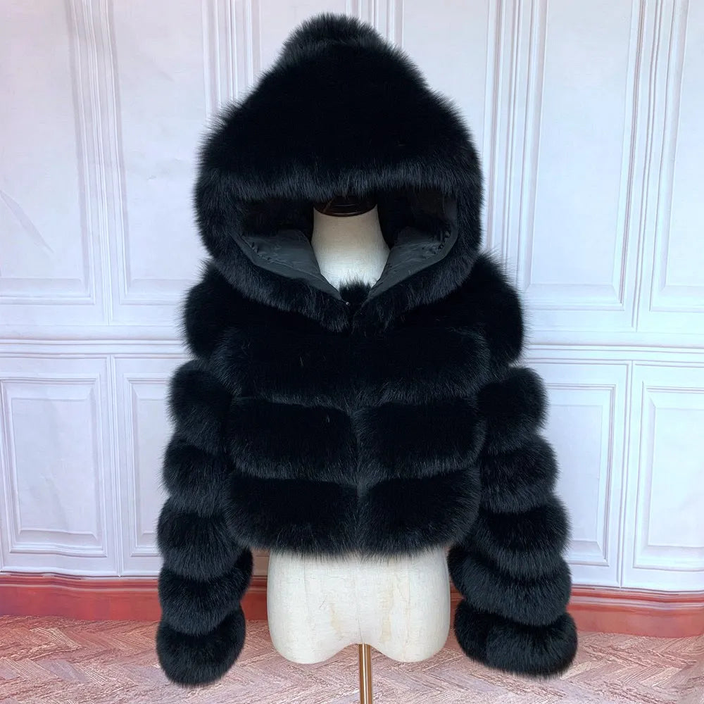 NEW 100%Winter Women Real Fox Fur Coat Thick Warm High Quality Full Sleeves New Natural Fur Fashion Hooded Short Jacket - Matrix Studios
