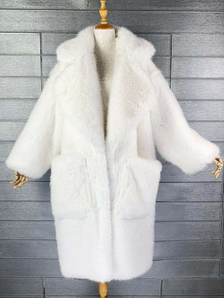 Lautaro Winter Long Oversized Pink Thick Warm Soft Shaggy Fluffy Faux Fur Coat Women Pockets Lapel Loose Sweet Cute Fashion 2022 - Matrix Studios