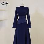 Lily Burgundy Elegant Prom Dresses High-Neck Long Sleeves Mermaid Evening Dresses Satin Muslim Formal Gowns Dubai  Customized - Matrix-studios.com