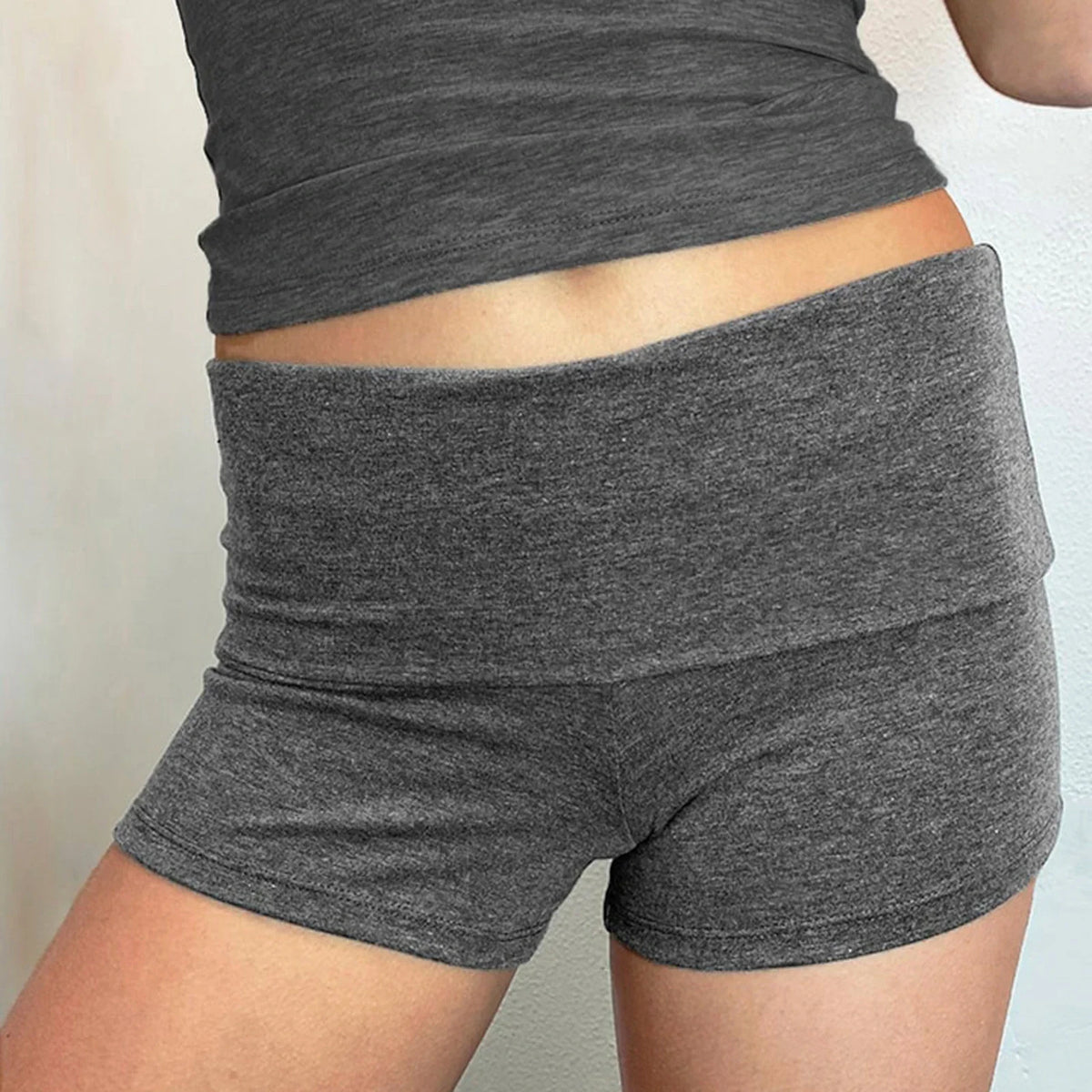 Summer Slim Yoga Shorts Women Casual Solid Color Fold Over Low Waist Lounge Shorts - Matrix Studios