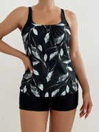 Printed Flower Tankini Set  Girl Swimwear Adjustable Strap Vest Bra Female Flower Shorts Bikini Drawstring Women Beach Set - Matrix-studios.com