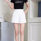 Women Shorts Spring Summer Casual High Waist A-line Shorts Loose Wide Leg Shorts Chic Lady Black White Suit Shorts - Matrix Studios