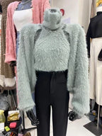 Mink Cashmere Tanks Tops Y2k Cardigan Feminino Vest Camis High Neck Knit V  Mohair White  Coat Sueter Sweater Mujer - Matrix Studios