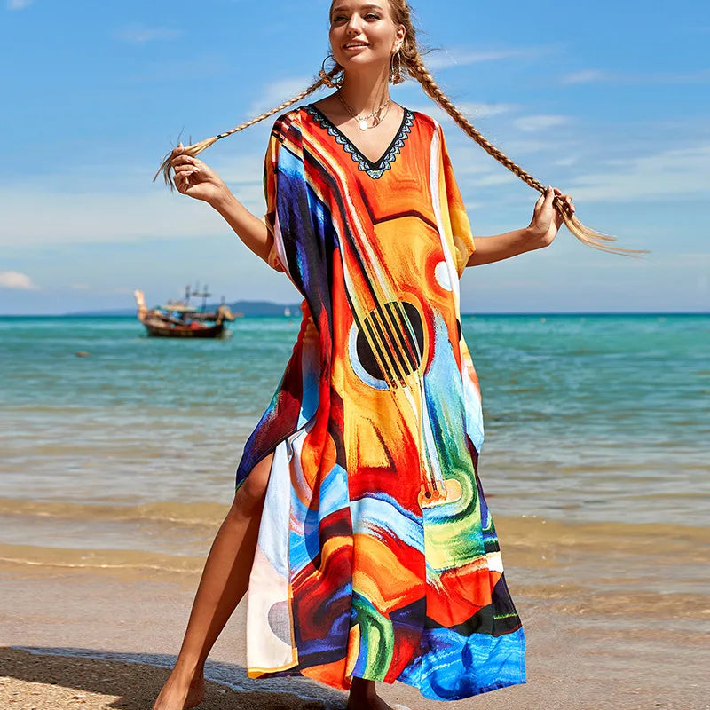 Plus Size Swimsuit Kaftans Beach Cover Ups Colorful Outfits Dress Bathing Suit for Women Vacation Outfits - Matrix Studios