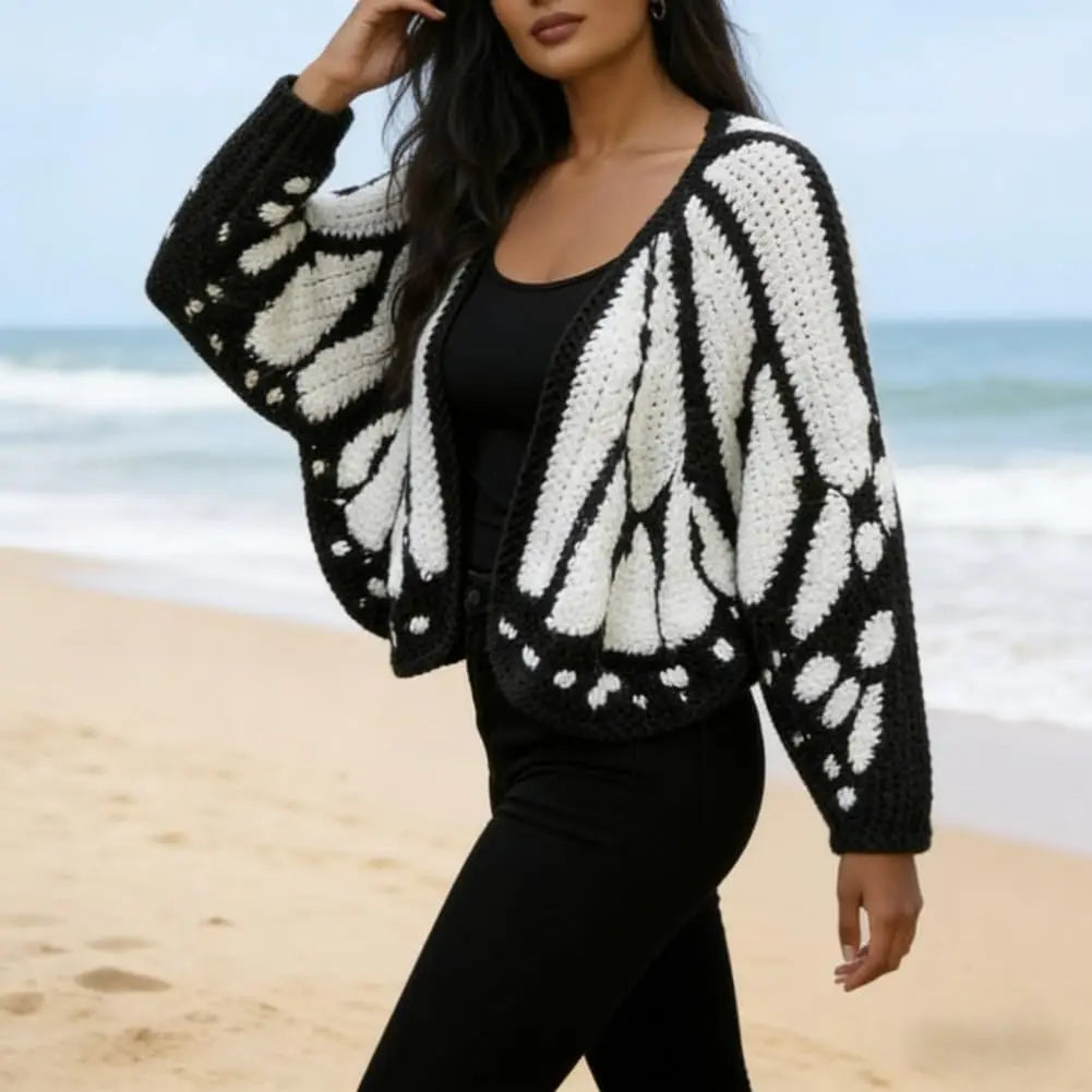 Monarch Butterfly Crochet Knit Cardigan Sweater with Wing Design Women's Fashion Butterfly Cardigan Mother's Day Excellent Gift - Matrix Studios