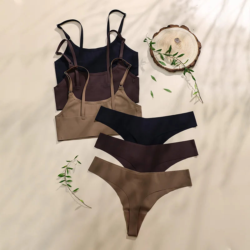 Hot Sale High Quality Latest Design Us Size Stylish Solid Ice Silk Seamless Wireless Bras And Women Underwear Set - Matrix-studios.com