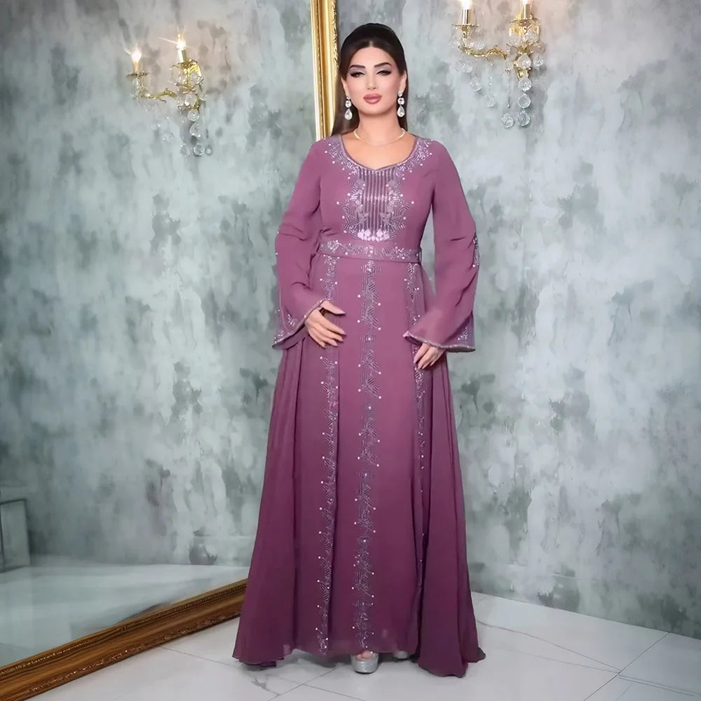 2025 Abayas For Women Dubai Luxury African Muslim Fashion Dress Caftan Marocain Evening Party Dresses Boubou Robe Djellaba Femme - Matrix-studios.com