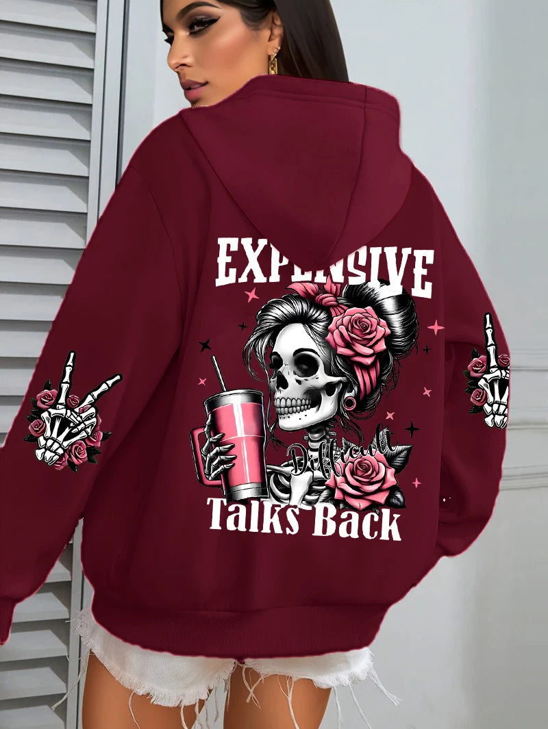 Expensive Talks Back Funny Printing Womens Hoodie Loose Multicolor Pullovers Fleece Autumn Sportswear Casual Pocket Hoody - Matrix Studios