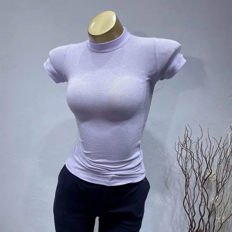 Women's Slim Fit Turtleneck Ribbed Knit Crop Top Casual Basic Tight Knit Sexy Fitted Cropped T-Shirt - Matrix-studios.com