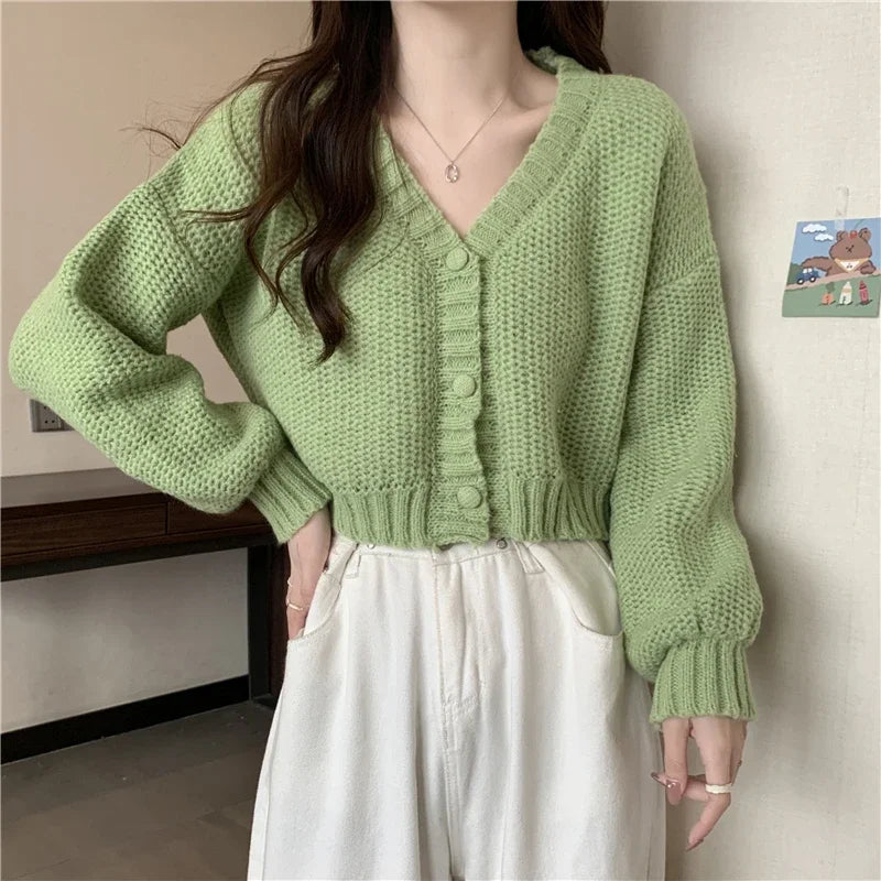 Women sweater cardigans V-neck button up casual knit sweet cardigan coat for woman 2024 Autumn Winter - Matrix Studios