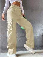 Fashion Women Baggy Joggers Pants Casual Communte Female Chic Straight Cargo Pant Elastic High Waist Elegant Oversized Trousers - Matrix-studios.com