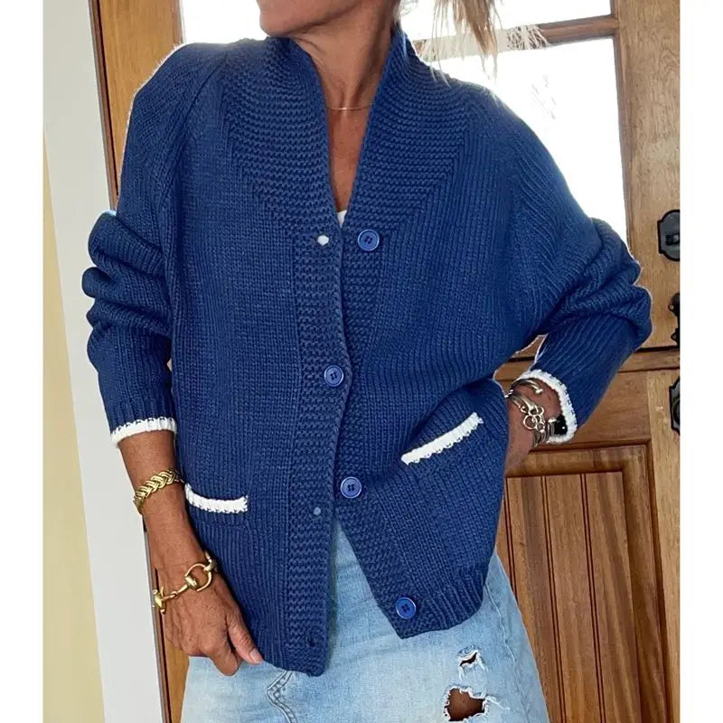 Combhasaki Women Shawl Collar Cardigan Long Sleeve V Neck Y2K Aesthetic Graphic Print Button Down Sweater Knitwear Coat Tops - Matrix Studios