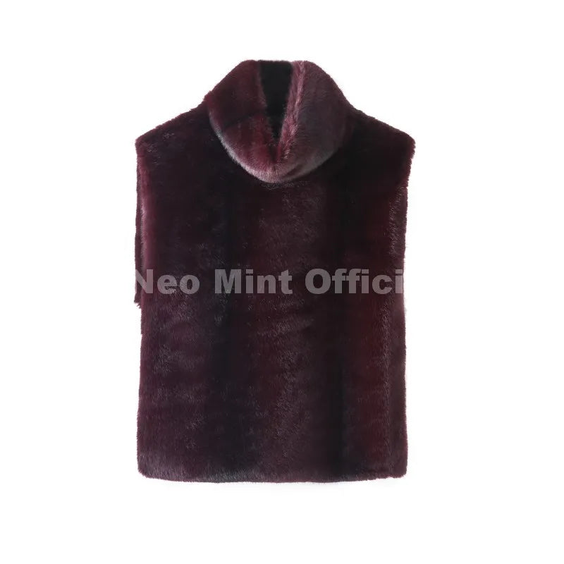 Neo Mint 2025 Brand Fashion Faux Fur Sable Vest Crop Top Autumn Winter Turtleneck Eco Mink Fur Tank Tops Sleeveless Jacket Coat - Matrix Studios
