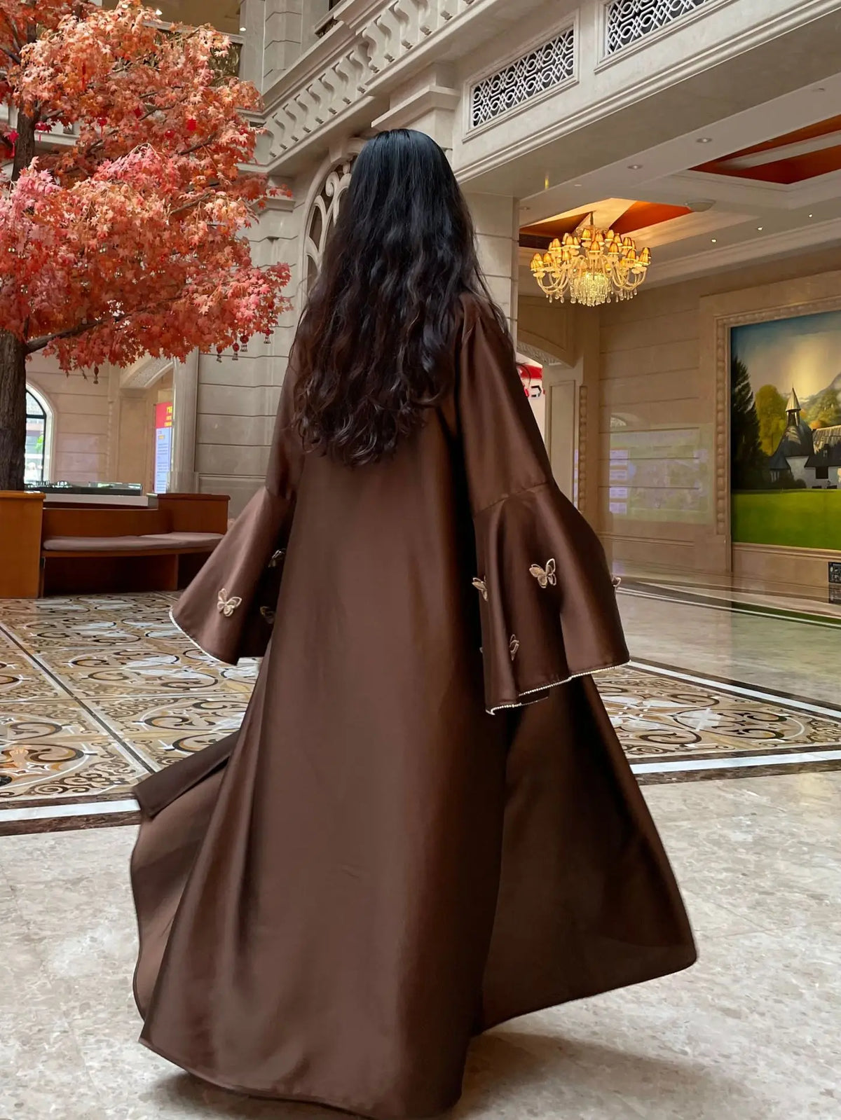 Muslim Women Abaya Dress 2 Piece Set Butterfly Satin Lace-up Morocco Caftan Inner Dress Musulman Ensembles Cadigan Outfit Suits - Matrix-studios.com