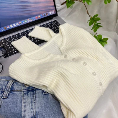 zjaiss 2026 New V-Neck Temperament Small Fragrant Wind Women Loose Sweater Sweater All Sweater Coat Special Offer Cardigan - Matrix Studios