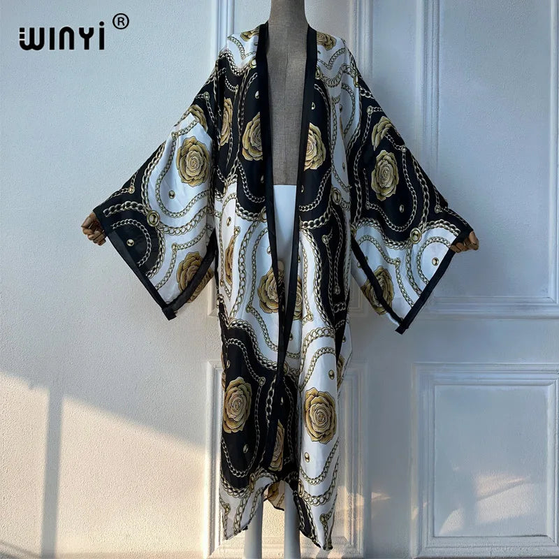 WINYI Summer Bohemian Kimono Beach Cover-Up Swim Suit Elegant African Women Boho Cardigan Sexy Holiday Long Sleeve Beach Dress - Matrix Studios