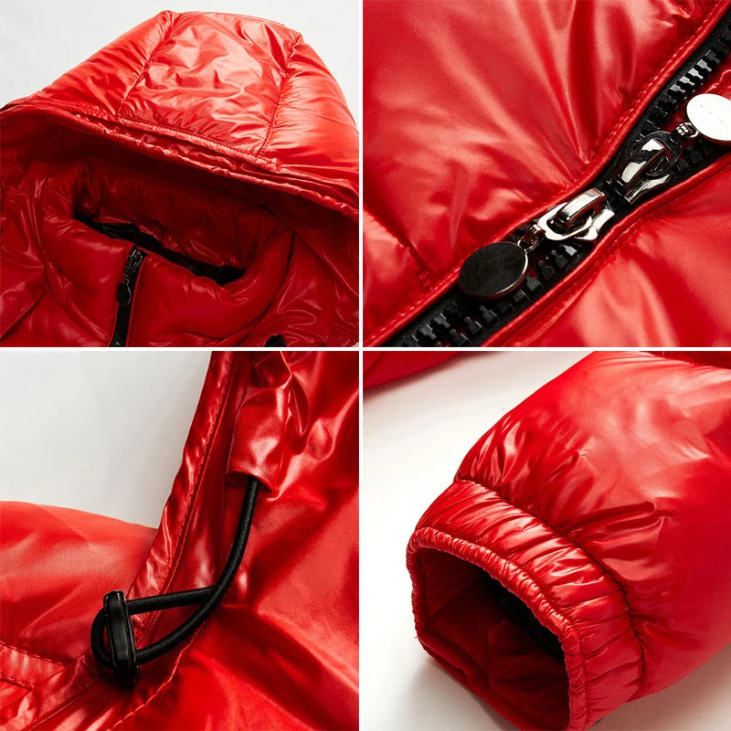 Winter Mens Shiny Down Parkas Coats Man Mountain Ski Cotton Thermal Coats Men Thick Windbreaker Hooded Jacket Clothing - Matrix Studios