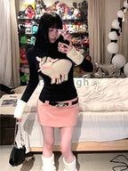Winter Vingate New 2 Piece Set Women Patchwork Elegant Y2k Knitted Skirt Suit Female Korean Fashion Design Casual Belt Set 2025 - Matrix-studios.com