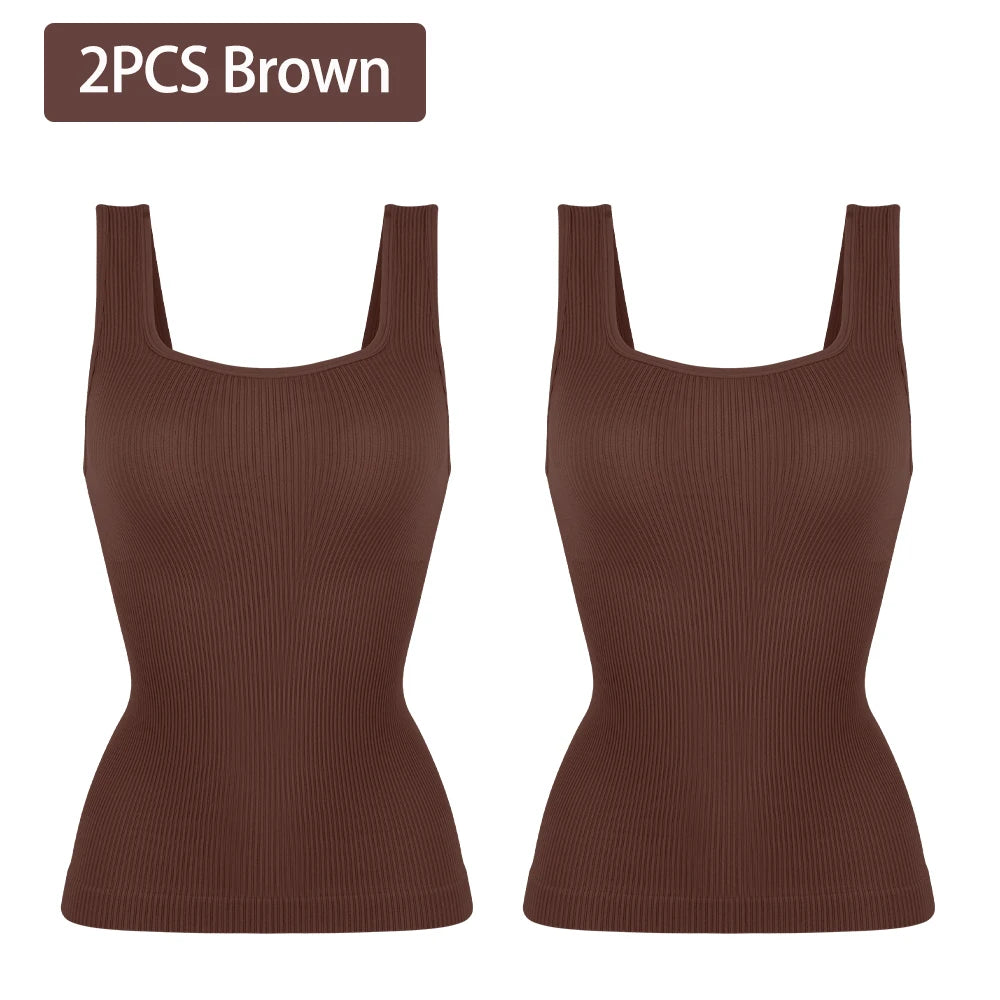 1/2 PCS Shapewear Tummy Control Tank Top Compression Tanks for Women Square Neck Seam-free Body Shaper Camisole Cami Tops - Matrix-studios.com
