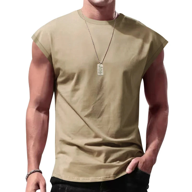 Men's Loose Short Sleeve T-Shirt round Neck Sleeveless Casual Breathable Summer Sports Basic Vest - Matrix Studios