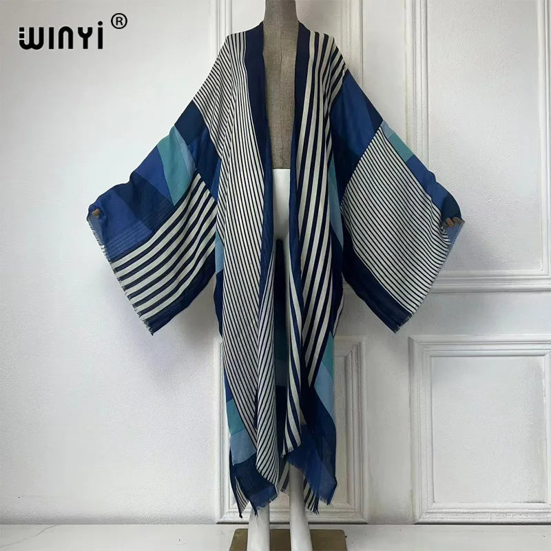 WINYI Africa Summer Fashion Kimono Maxi Dress Beach Cover Up Women Cardigan Boho Sexy Coat Geometric Print Kaftan Beach Outfits - Matrix Studios