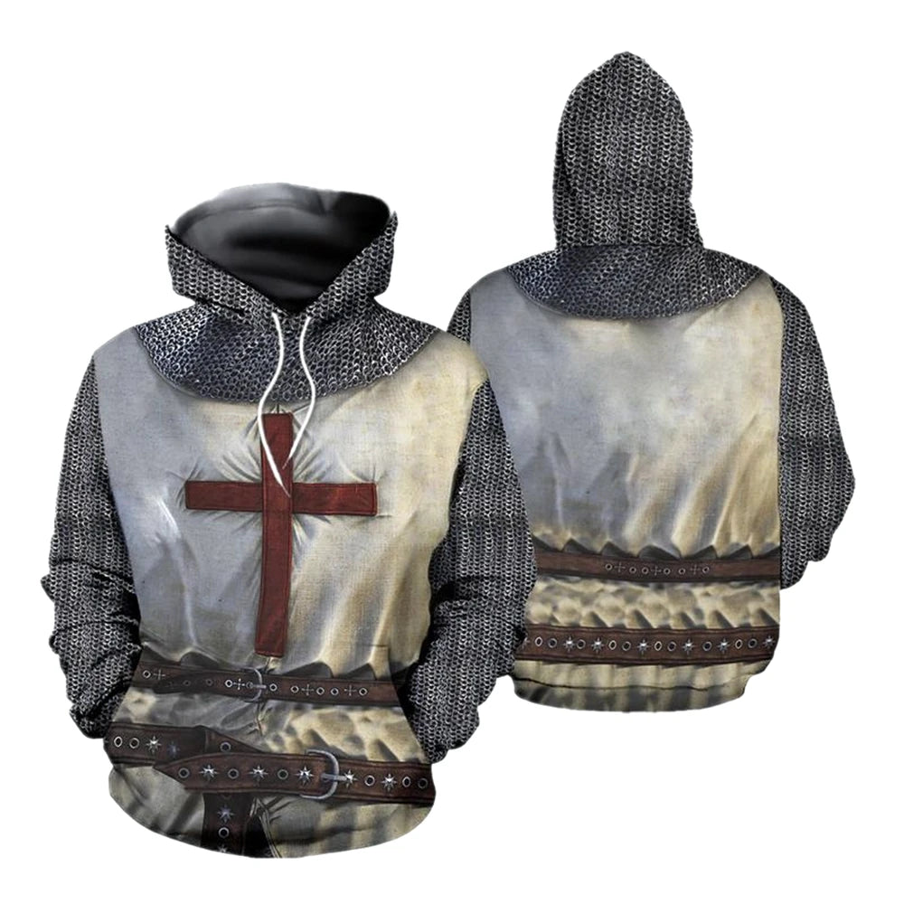 Knights Templar Armor Hoodies Jacket Crusader Cross Medieval Sweathsirt Pullover Full Printed 3D Men's Hoodie Tracksuit Carnival - Matrix Studios