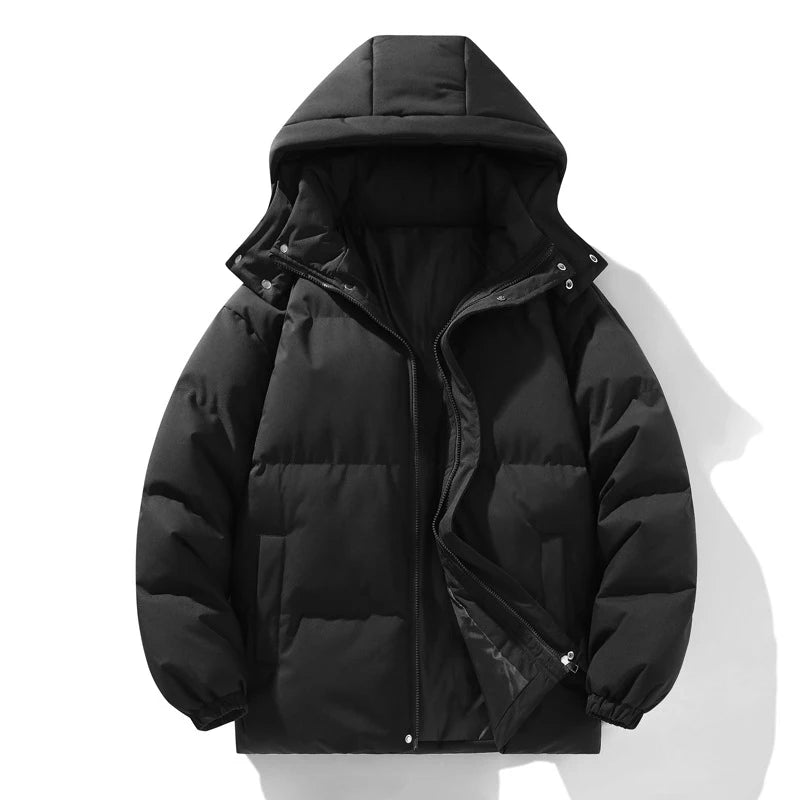 Winter Mens Warm Down Padded Jackets Fashion Man Cotton Windbreaker Hooded Parkas Men Loose Thermal Thick Zipper Coats Clothing - Matrix Studios