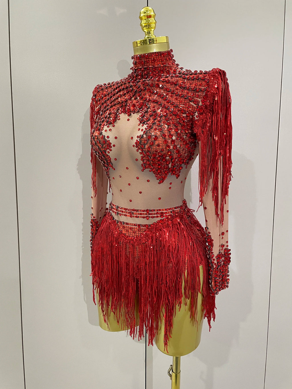 Women Sparkly Rhinestone Sequin Tassel Stretch Bodysuits 2025 New Arrival Birthday Party Nightclub Dj Stage Performance Costume - Matrix Studios