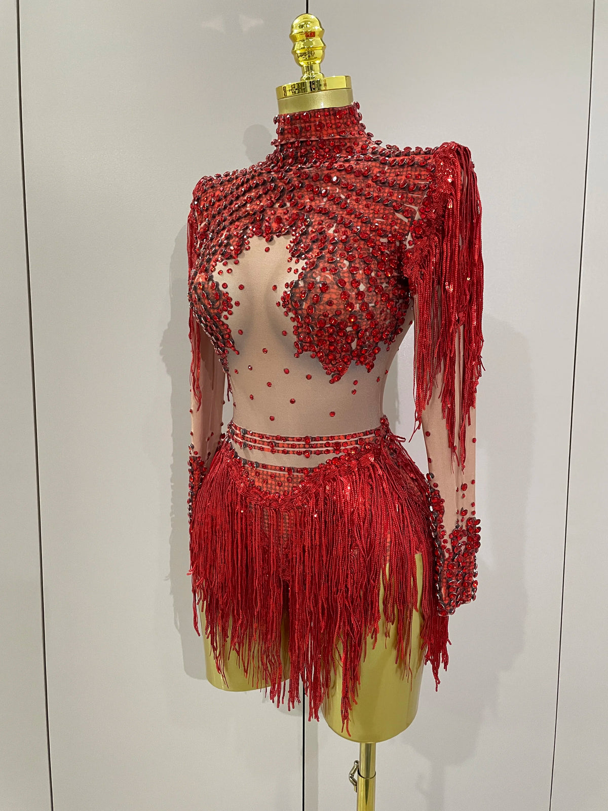 Women Sparkly Rhinestone Sequin Tassel Stretch Bodysuits 2025 New Arrival Birthday Party Nightclub Dj Stage Performance Costume - Matrix Studios