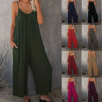 Plus Size Women's 2025 Summer Jumpsuit - Sleeveless Wide Leg Romper with Side Pockets, Casual One Piece Outfit - Matrix Studios